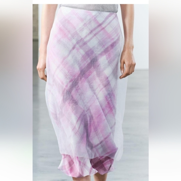 Zara Plaid Organza Skirt Sz-L - Picture 2 of 7